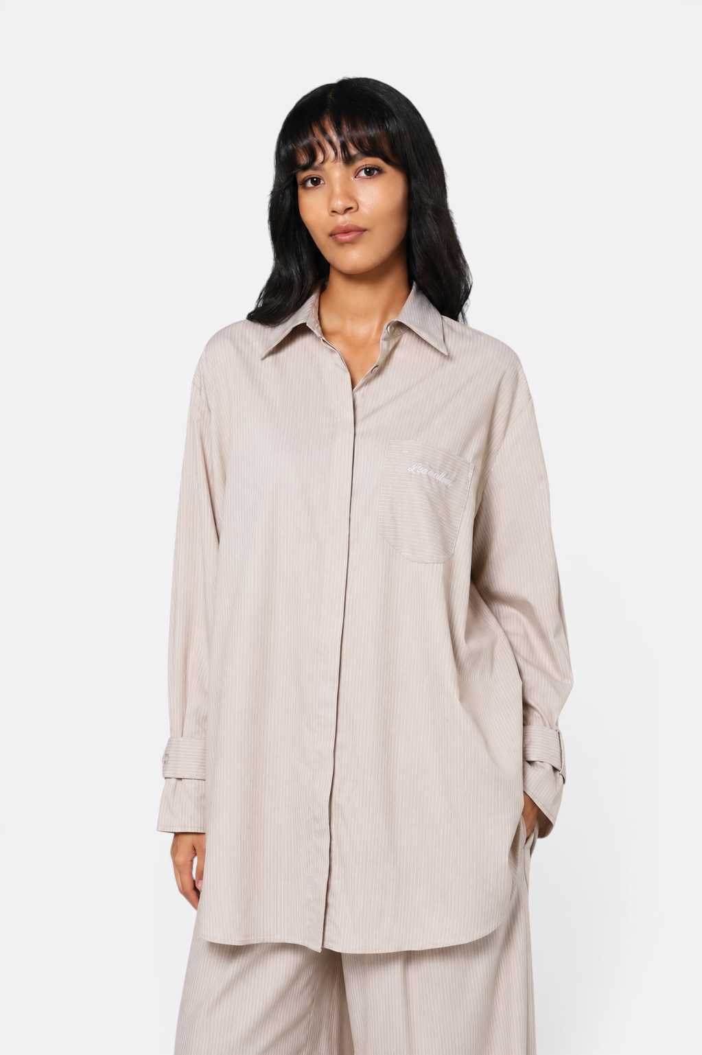 SALMIA SHIRT <span>KHAKI WHITE STRIPES</span>